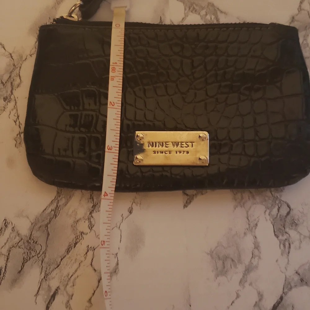 Nine‎ West Black Croc-Pattern Wristlet